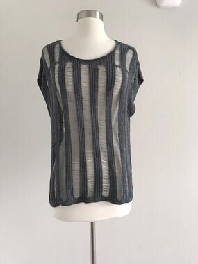 Eileen Fisher Shredded Knit Tank Top Womens Size XL Charcoal Gray Open Weave